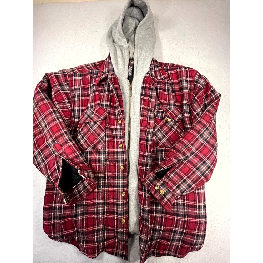 Moose Creek Flannel Jacket Mens Large Red Plaid Cotton Hooded Outdoor Workwear
